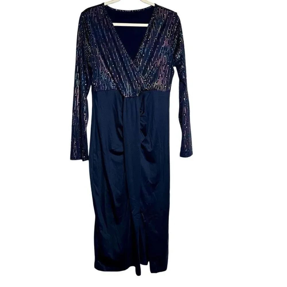 SHEIN Allurite V-neck Pleated Long Sleeve Star Dress 12 XL